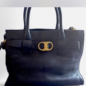 Tory Burch Black Leather Satchel with Gold Accents